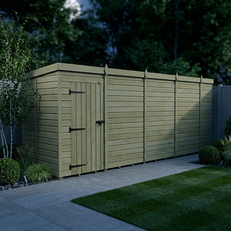 Total Sheds 18ft x 5ft Pent Garden Shed - Single Door - No Windows - Pressure Treated Timber - UK Manufactured