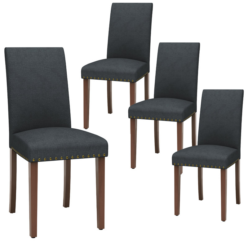 Upholstered Dining Chairs Set Of 4, Nail Head Trim Design, Solid Wood Legs And Padded Seat, Comfortable Fabric For Kitchen, Dining Room, Living Room(gray)