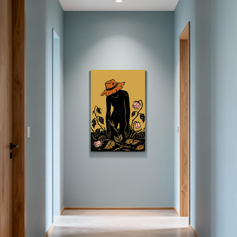 Silhouette de plantes et fleurs portant un chapeau au milieu des roses