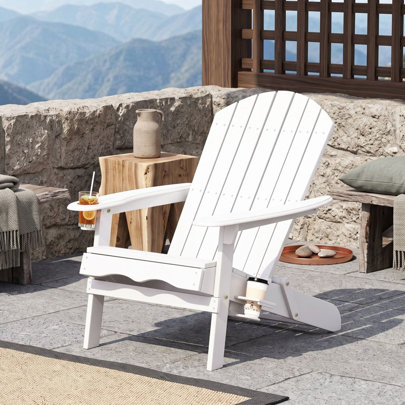 Chaise pliante d'extérieur avec porte-gobelets intégrés, Blanc