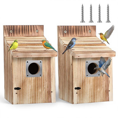 2-Pack Cedar Bluebird House – Rustic Wooden Birdhouse with Entryway for Hatchlings and Ventilation; Ideal for Bluebirds, Sparrows, Swallows, and Finches; Nesting Box | Natural Wood Finish | Cedar Construction, Outdoor Birdhouse