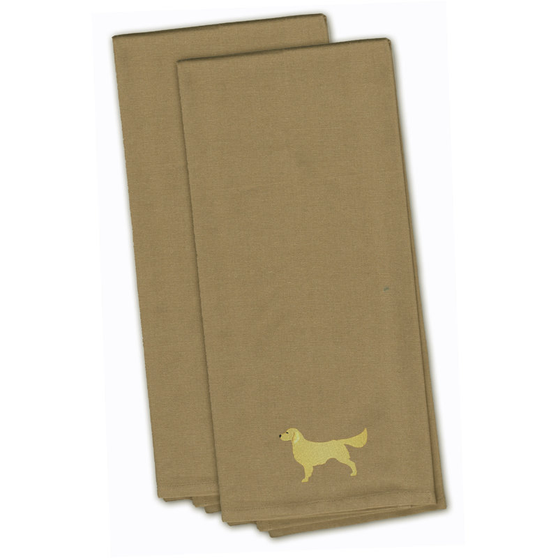 Cotton Embroidered Tea Towel Kitchen Towel, 28" H x 19" W x 0.1" D, Tan
