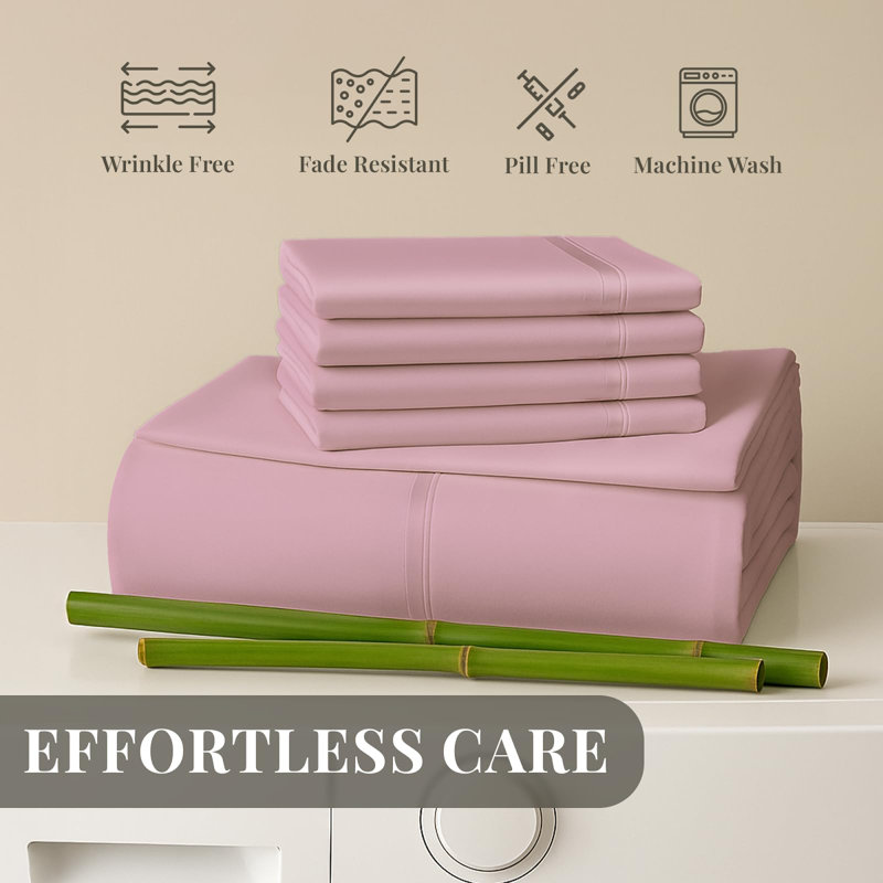Premium Rayon From Bamboo Blend Sheet Set With Deep Pockets, Cooling and Breathable, Pink