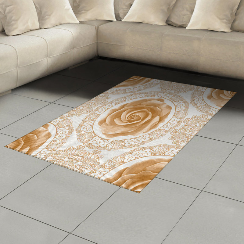 Floral High Density Long Fiber Poly Threads Decorative Area Rug Carpet, Rectangle 4' x 5'8"
