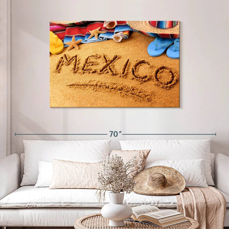 Tergel, Mexique, plage, sable, écriture, H 30 po x l 45 po
