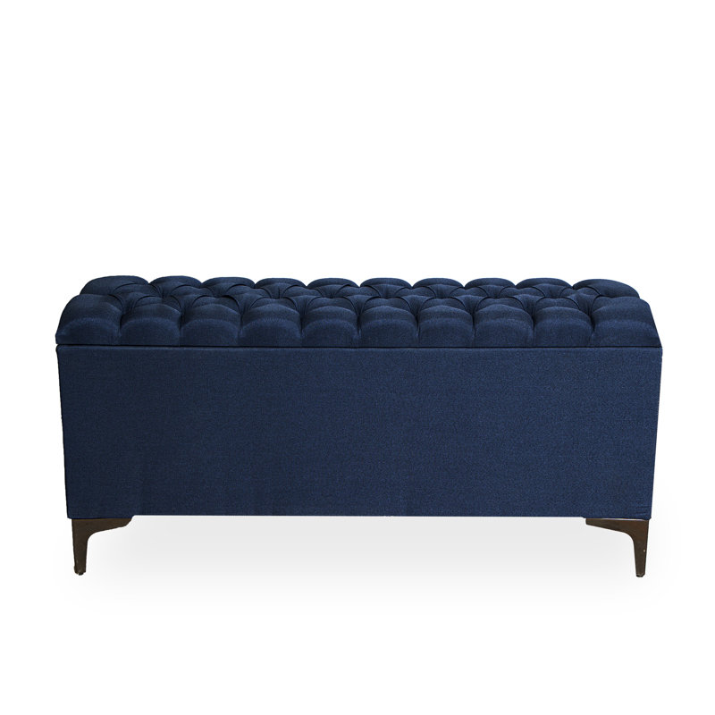 Polyester Upholstered Storage Bench, Blue
