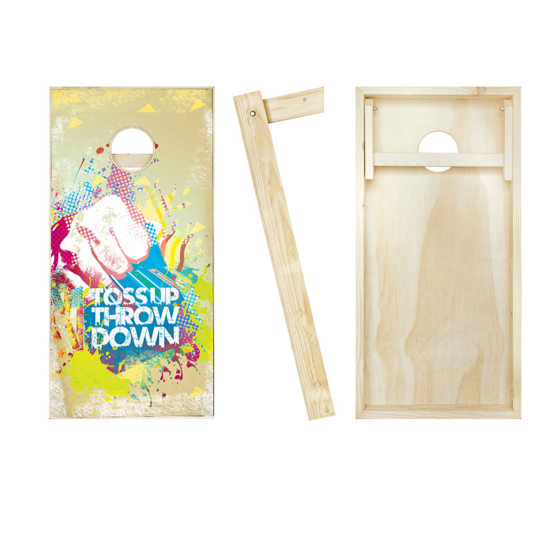 2' x 4' Toss Up Throw Down Solid Wood Cornhole Set with Bags, Red/Orange