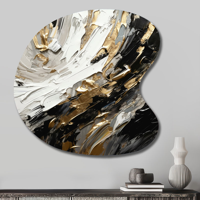 Golden Wave Reflections VI - Abstrait art mural asymétrique en métal, H 27 po x l 27 po