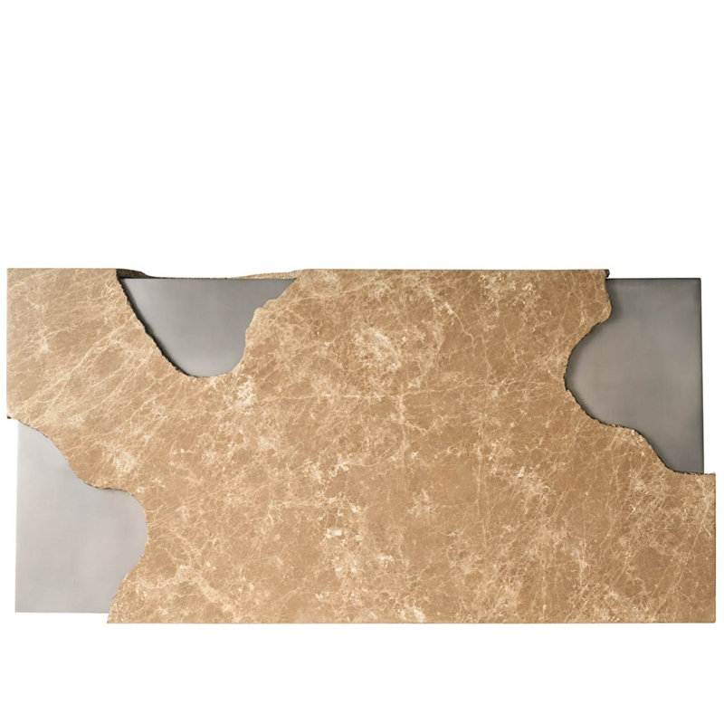 Mirage Light Emperador Stone Floating Top Antique Nickel Frame Cocktail Table on Casters