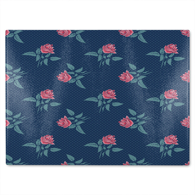 Roses & Spots Print Glass Chopping Board, 40cm L x 28cm W
