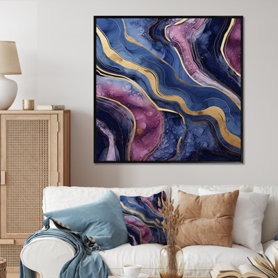 Essence de marbre abstraite bleue et dorée III - décoration murale en marbre