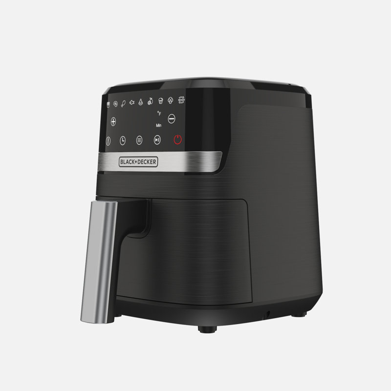 Friteuse à air 2 pintes avec minuterie avec arrêt automatique et rappel de secouage Black + Decker Purifier, écran tactile numérique à DEL et 9 préréglages, 1000 W, pièces lavables au lave-vaisselle