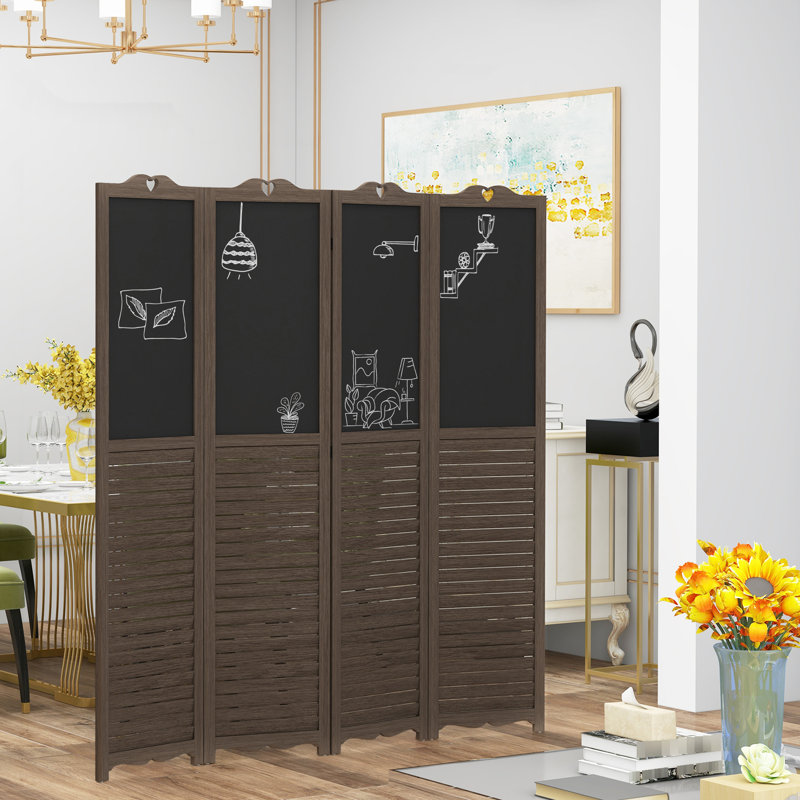 4 murs d'intimité pliables, 5,5 pi de hauteur, brun noyer avec tableau noir pour barrière de bureau, cloison de 67 po