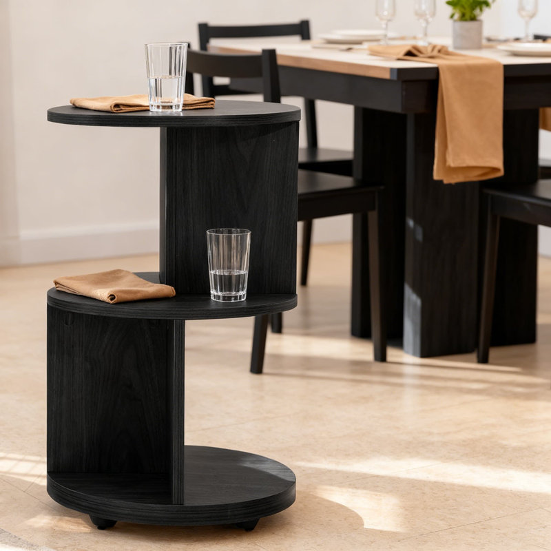 Table d'appoint rotative moderne à 3 niveaux avec tablettes de rangement ouvertes, table d'appoint Mid-Century pour le salon, la chambre à coucher ou le bureau, facile à assembler