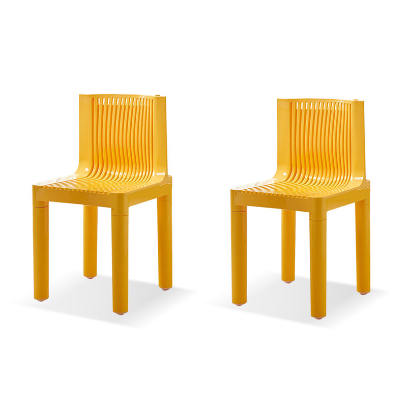 White Slat back side Chair(Set of 2), Yellow, Yellow