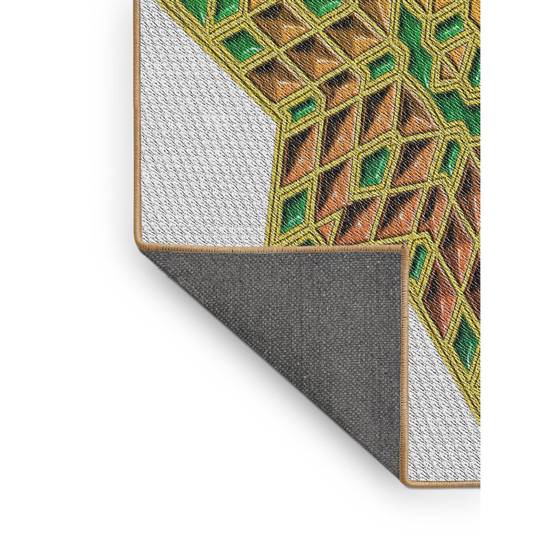 Tapis gris/vert/rouge à motifs, Rectangle 6 pi x 9 pi
