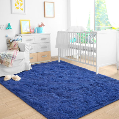 Light Navy Runner Rug For Bedroom, Fluffy Shag Area Rugs For Living Room Nursery, Fuzzy Furry Bedside Rug For Kids Baby Room, Modern Indoor Comfy Plush Carpet Décor