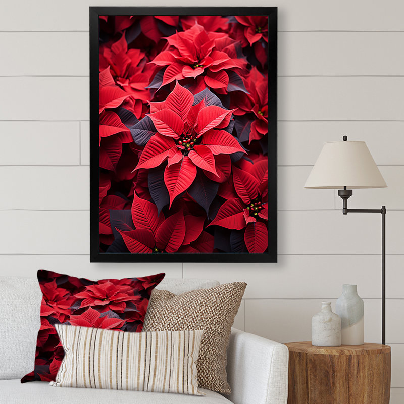Poinsettias festive - impressions murales florales et botaniques, Cadre photo noir, H 32 po x l 16 po x P 1 po