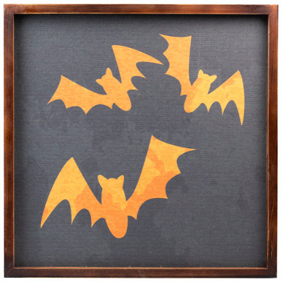 15.75" Framed Halloween Wall Decor with Orange Bat Silhouettes