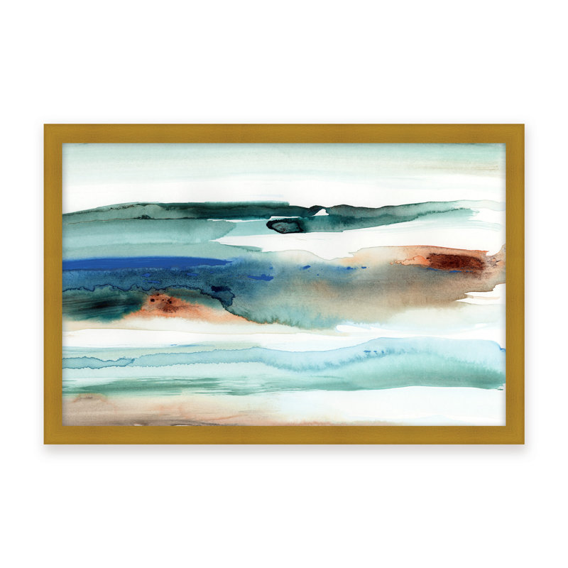 Coastal Retreat Beach Waves Abstract, Framed Canvas, 16" H x 24" W x 2.375" D, Black