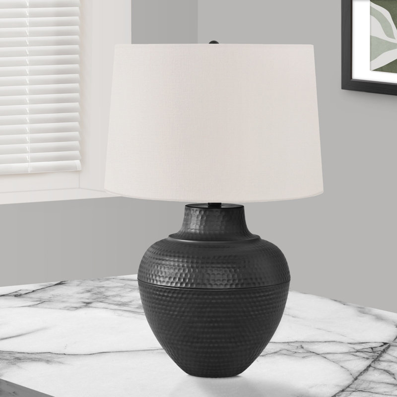 Lighting, H 26 po, lampe de table, métal noir, abat-jour ivoire / crème, transitionnel