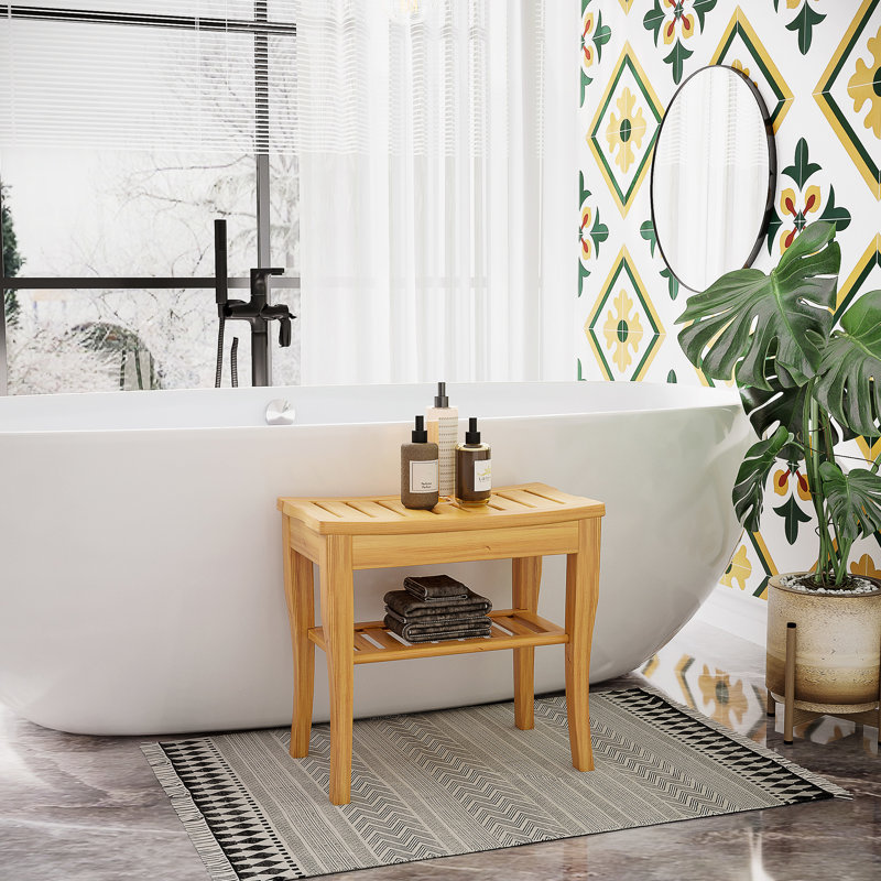 Banc de douche, tabouret de douche spa avec tablette de rangement en dessous, range-chaussures, banc de chambre