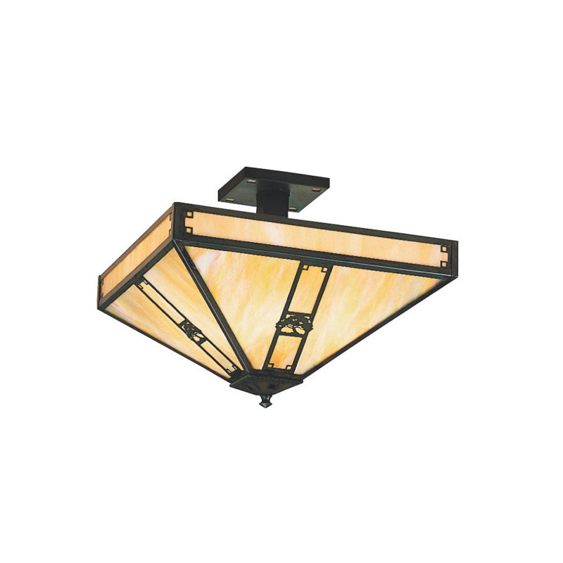 Pasadena Glass Semi Flush Mount, 13" H x 16" W / Empty, Mission Brown, Gold White Iridescent