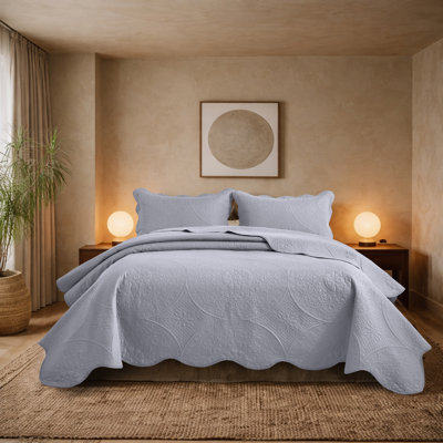 Floral Embossed Microfiber Quilted Bedspread Set