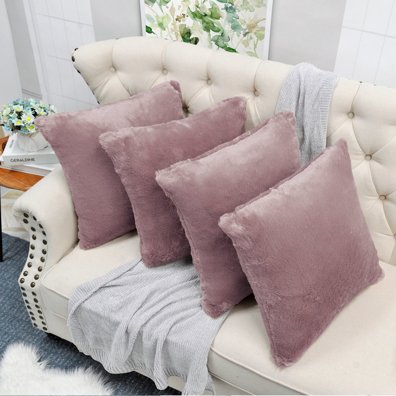 Housse de coussin réversible en fausse fourrure, Lilas