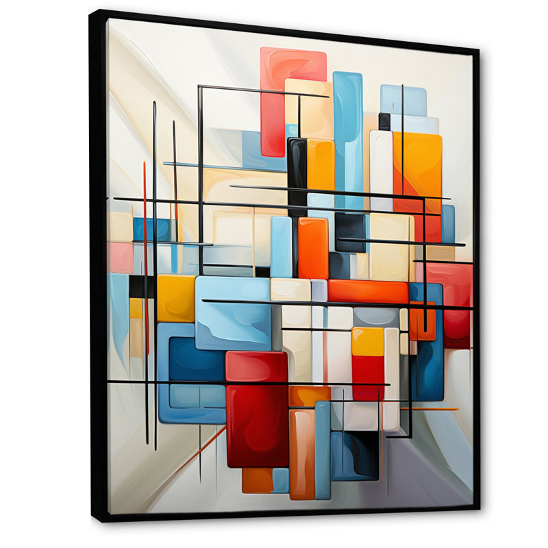 «Geometric Abstraction Composition III», art mural encadré abstrait géométrique, H 20 po x l 12 po x P 1 po