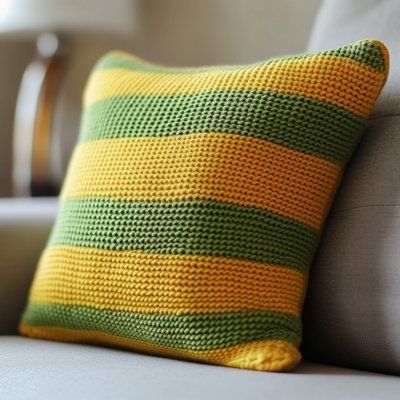 Coussin rayé jaune et vert