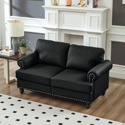 59.5" Modern Classic Design With Nails Living Room Loveseat Leather Couch,Upholstered Imitation Cowhide Leather