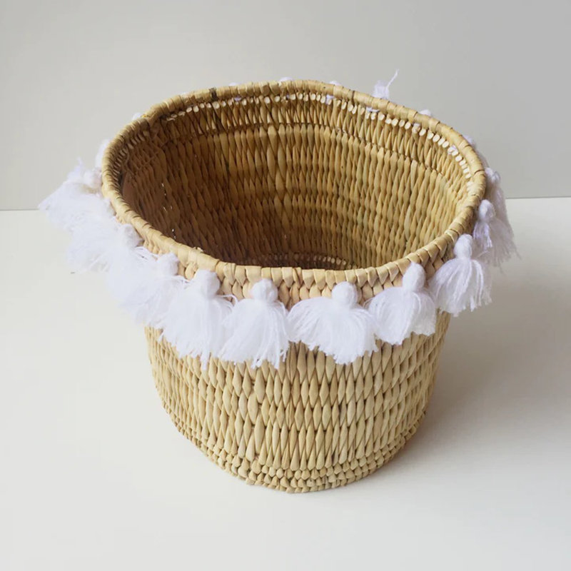 AtelierBOEMIA Straw Decorative Basket, White