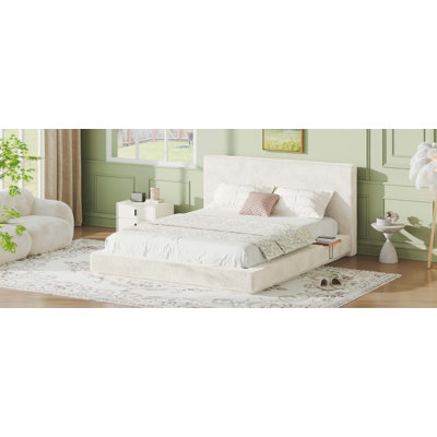 AirFrame Queen Bed Frame with Adjustable Sliding Side Table Visual Floating Effect, Cloud Upholstered Sponge Cushion, Easy Assembly