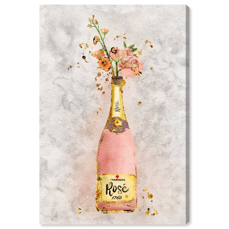 Champagne Rosado - peinture sur toile, Toile tendue, H 16 po x l 24 po x P 1,5 po