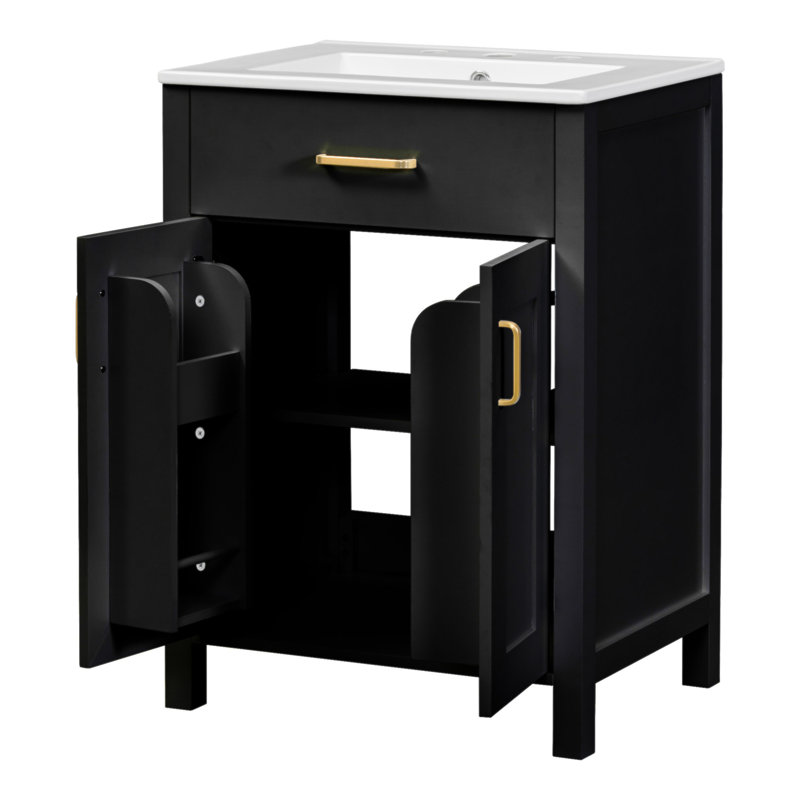 Ensemble de meuble-lavabo 24 po avec lavabo en céramique, conception luxueuse et peu encombrante, 2 portes à fermeture douce, durable et élégante