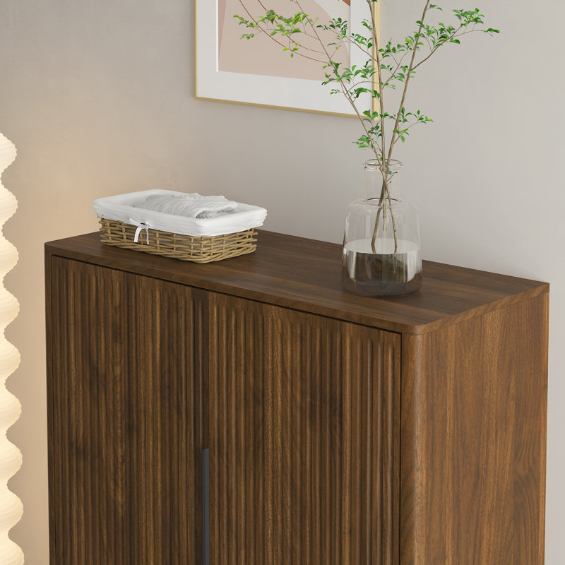 15 Pair Shoe Storage Cabinet With Adjustable Shelves, Walnut