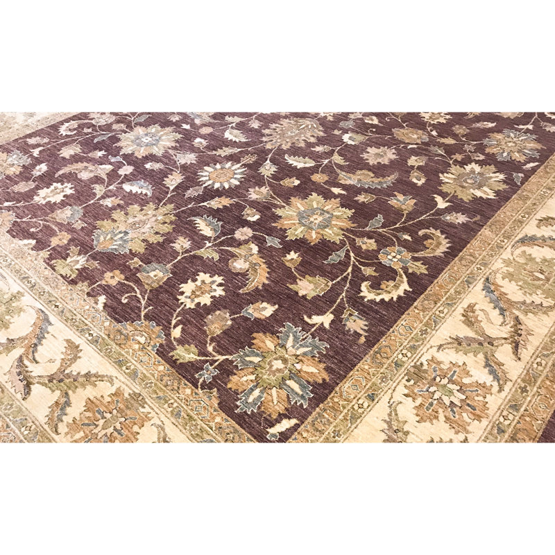 Tapis beige et rouge noué à la main de haute qualité
