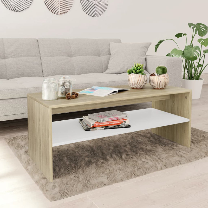 Table basse simple avec cadre en bois d'ingénierie avec rangement, Chêne brun