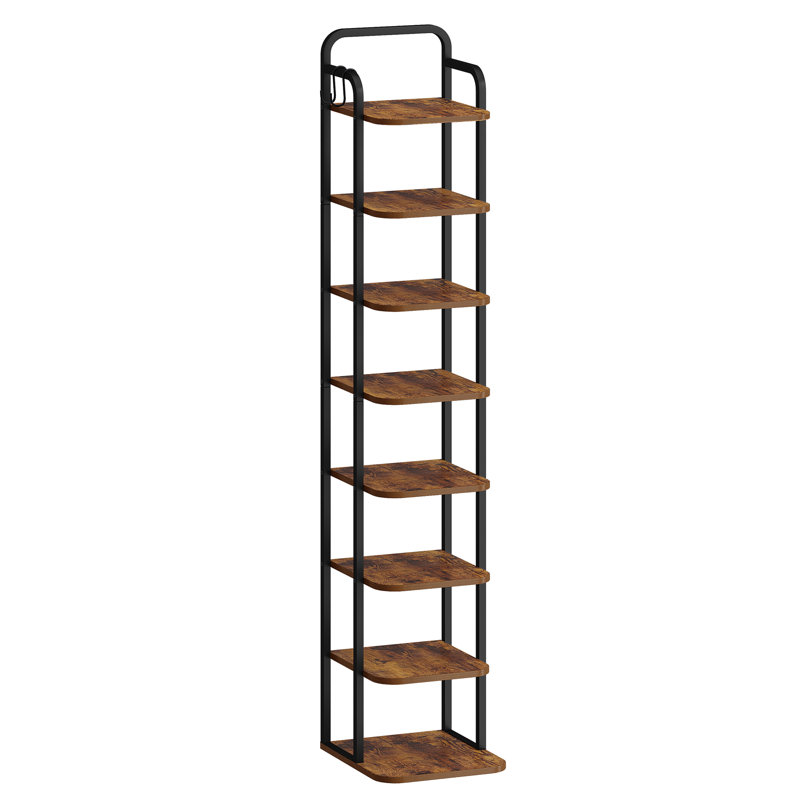 Vertical Shoe Rack, Shoe Shelves, Wood Shoe Organizer for Closet, Entryway, Shoe Tower for Small Spaces, Free Standing, Adjustable, with 2 Hooks, 8 Tier