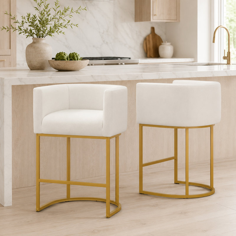 Upholstered Counter Height Stool with Metal Frame (Set of 3), 3, Beige Seat/GoldFrame