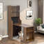 Bureau extensible Mid-Century à usages multiples avec panneau de rangement, armoire de rangement avec portes coulissantes en verre, éclairage à DEL, coussin pour chat gratuit et jouet pour chat