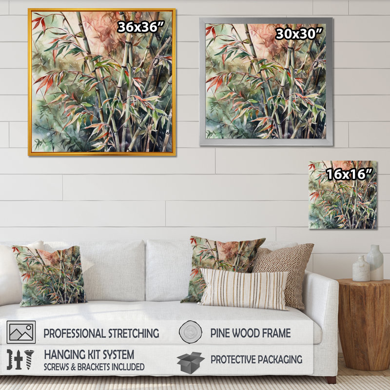 Impression sur toile Fairmont Green Floral Bamboo Bliss VI, H 30 po x l 30 po x P 1 po, Cadre photo noir