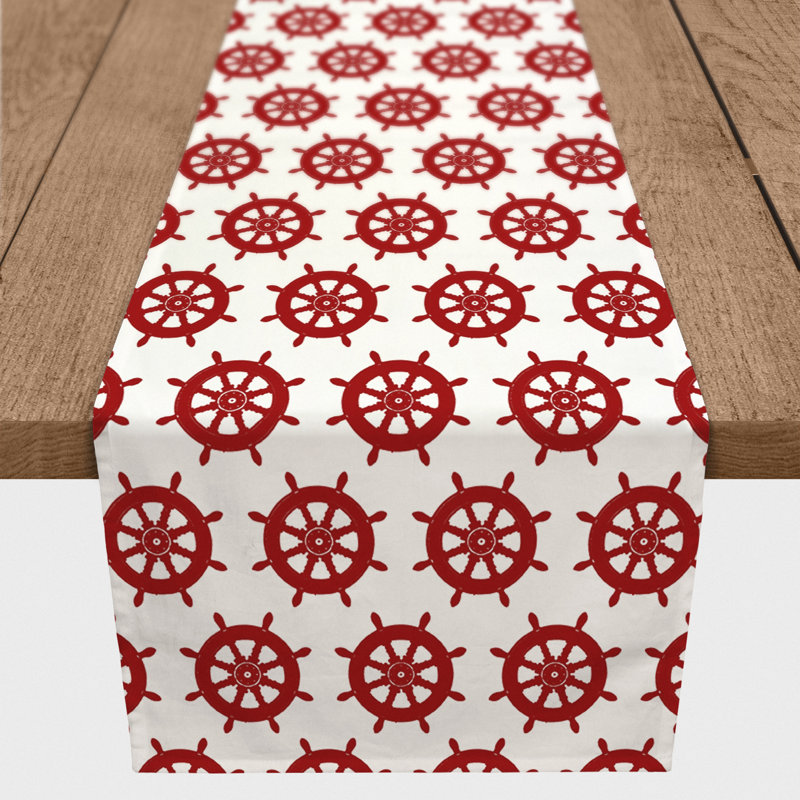 Keya Geometric Table Runner, 16" L x 90" W, White/Red