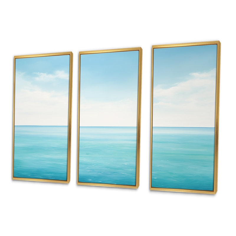 Ensemble de salon art mural océan Minimalisme Horizon Charm II, Cadre flottant doré, H 40 po x l 60 po x P 1 po