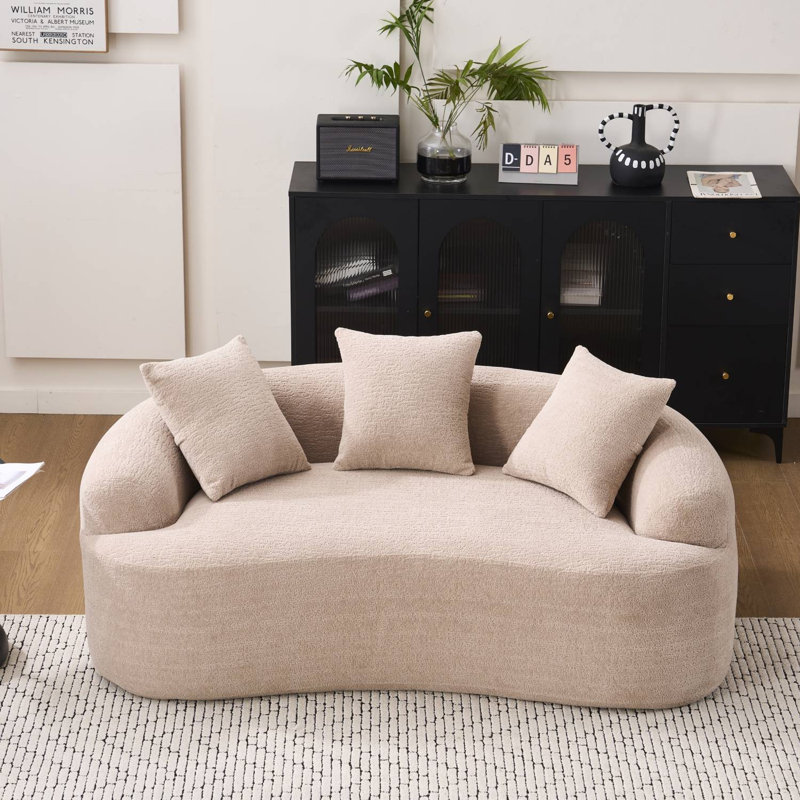 Boneless 65" Chenille Curved Sofa, Pink