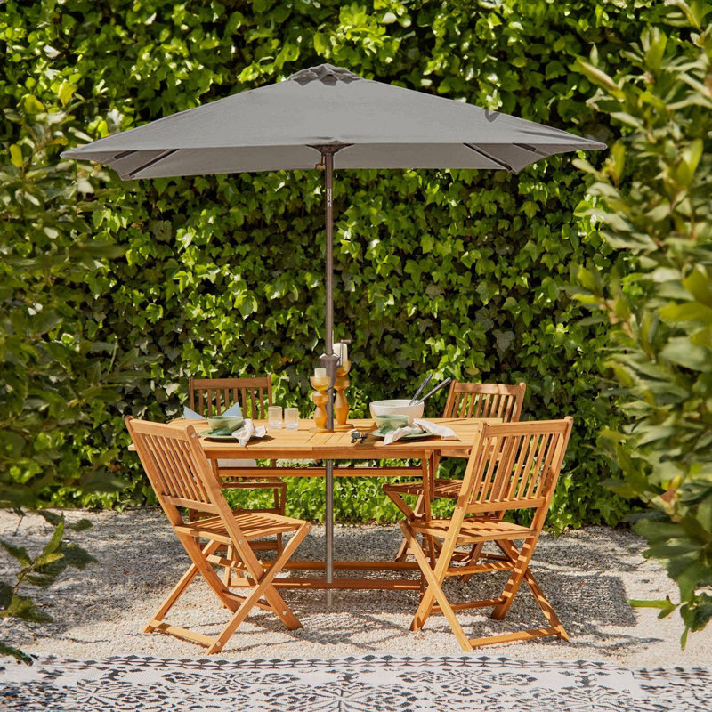 Nayoun 4 - Person Solid Wood Patio Dining Set Rectangular Table, No Arm, Grey