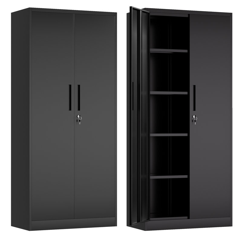 Ackron 72" Heavy-Duty Metal Garage Storage Cabinets with Lock& Adjustable Shelves ,Black Utility Cabinet for Garage, Office, Bathroom & Balcony