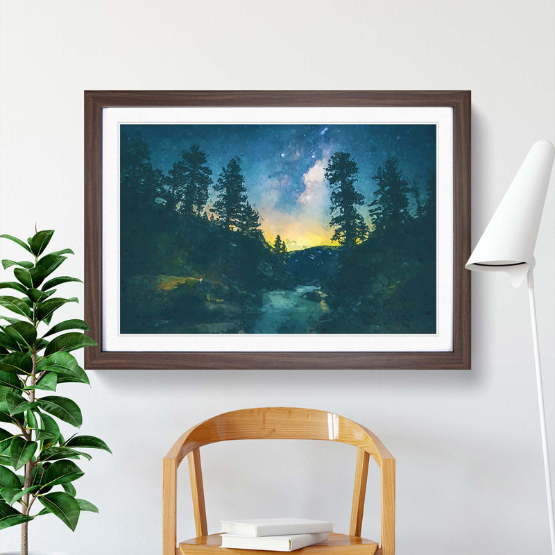 Mountain Stream in Abstract - Picture Frame Graphic Art Print, 27cm H x 36cm W x 2cm D, Walnut Framed