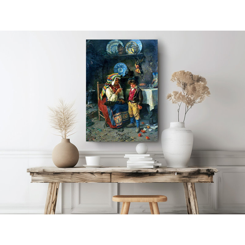 Reproduction d'art sur toile, "Grandmother's Reprimand" (1874), par Michele Cammarano, H 30 po x l 20 po